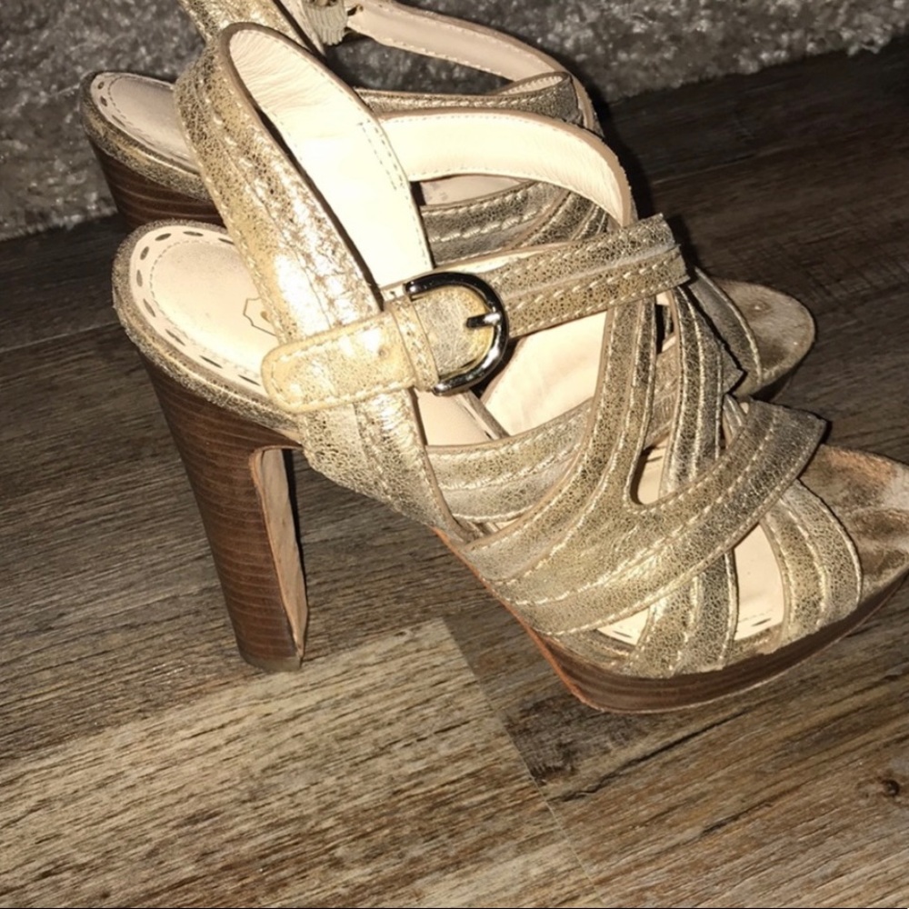 Vintage Coach gold platform heels